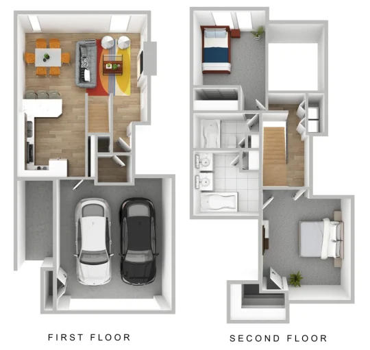 two floor plans with one bedroom and two car garage at The Waterchase Gardens